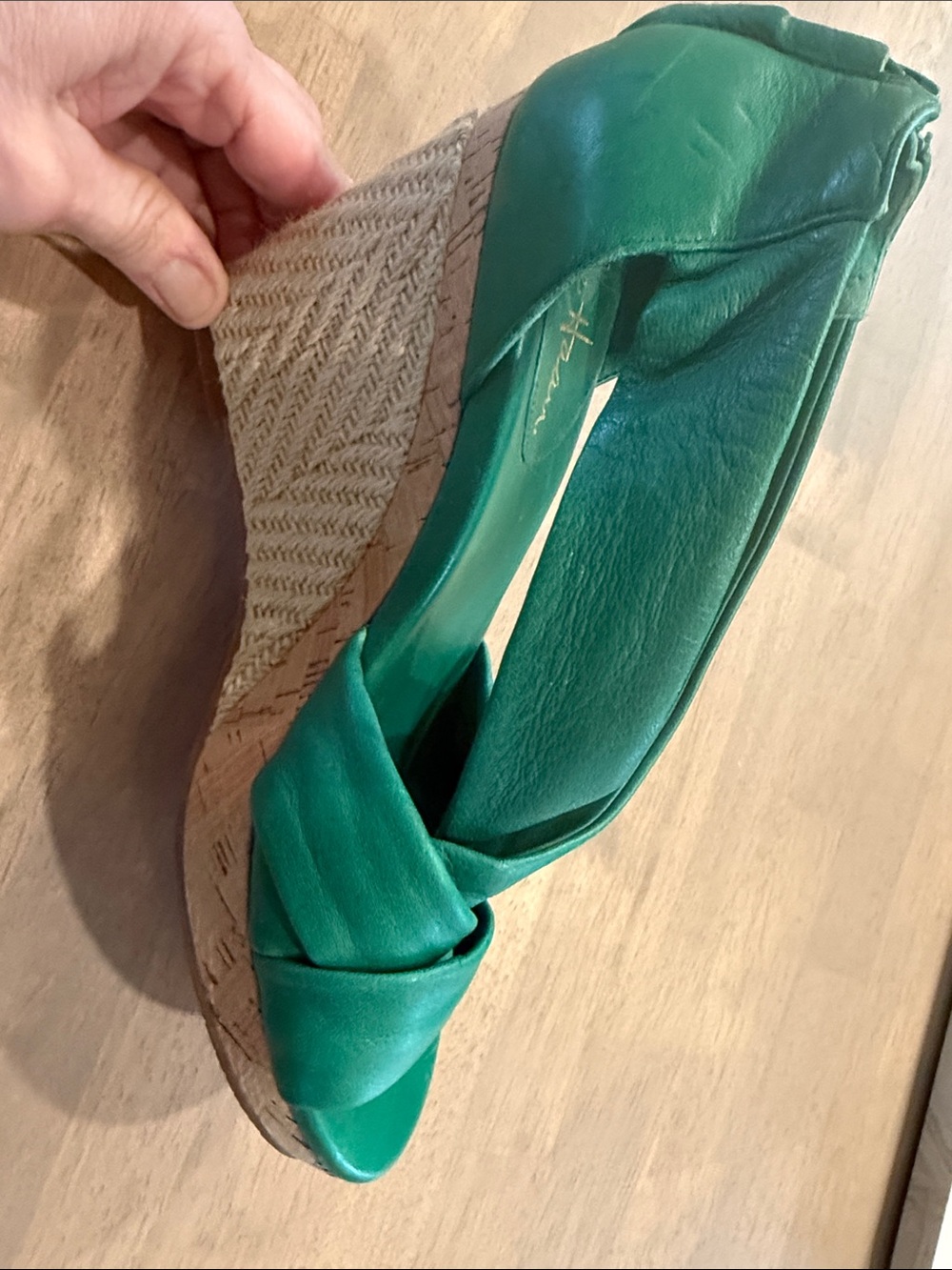 Cole Haan Green Leather Wedge Espadrille Sandals